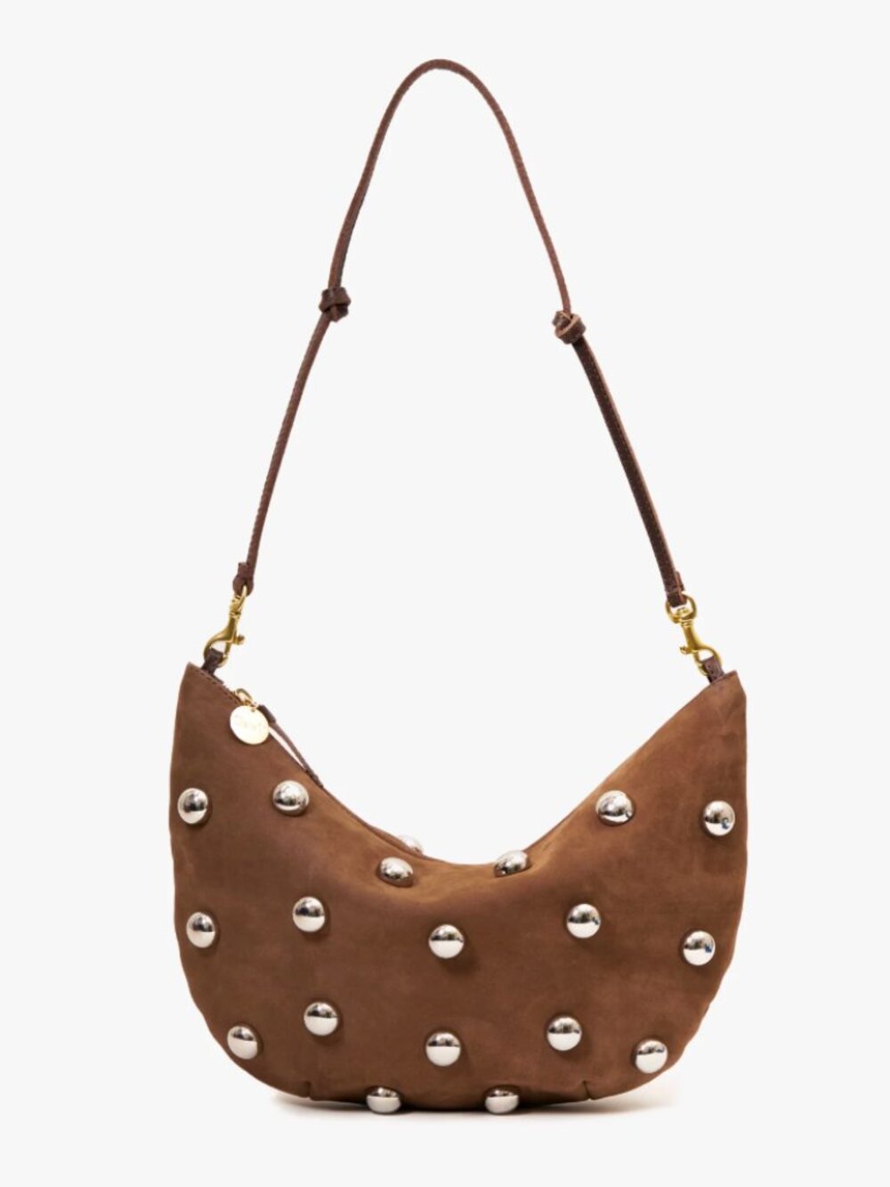 Clare V. Lune Bag - Brown Leather with Silver Studs